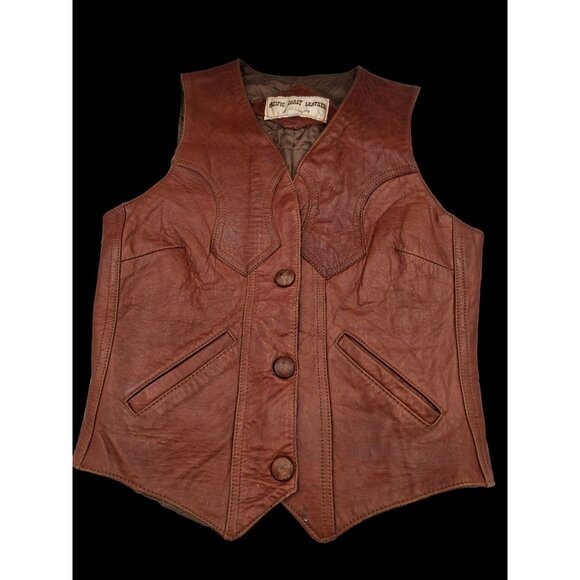 Vtg Distress kids Genuine Brown Leather Western Vest - Picture 4 of 16